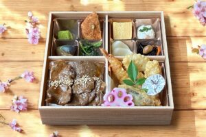 松山市の春弁当 和風焼肉と春天ぷら御膳