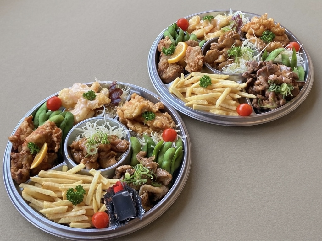 唐揚げ・チキン南蛮・エビマヨなどが入ったてんこ盛りオードブル