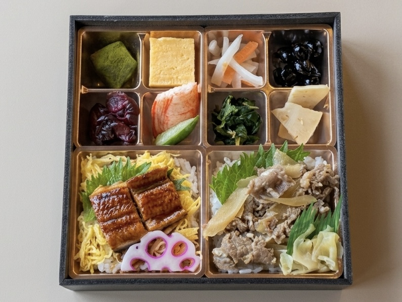 牛のしぐれ煮と鰻の蒲焼き弁当